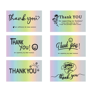 Set of holographic laser thank you cards with rainbow gradient finish for small businesses
