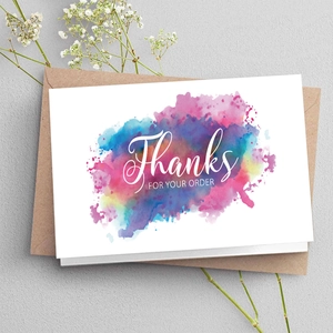 Artistic watercolor thank you card with kraft envelope and decorative gypsophila