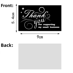 Detailed view showing front and back of black business thank you cards with 9x5.4cm size