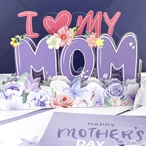 Detailed view of 3D Mother's Day card with 'I ❤️ MY MOM' lettering and paper flowers