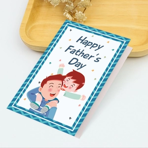 Close-up of Mother's Day 3D card with Happy Father's Day cover on a wooden tray