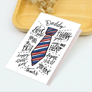 Detail of 3D Father's Day card with tie illustration and I love you Daddy text on wood
