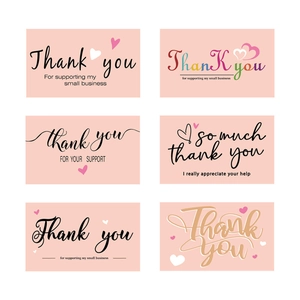 Lot de cartes de remerciement roses minimalistes avec 6 polices et motifs de coeur