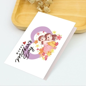 Detail of 3D Mother's Day card with cartoon mother and daughter embrace illustration