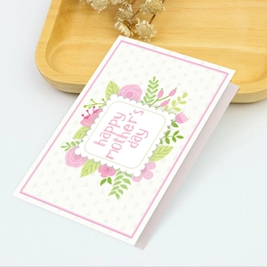 Detailed close-up of 3D Mother's Day card with rose clusters and pink cursive text