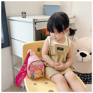 Pink cartoon capybara chest bag for kids with adjustable strap and zip closure