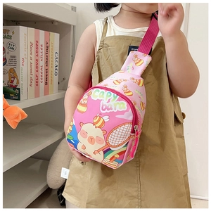 Pink Capybara cartoon crossbody bag for kids with adjustable strap and zip closure