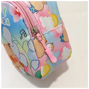 Detailed macro view of the smooth zipper and waterproof fabric on the Capybara crossbody bag