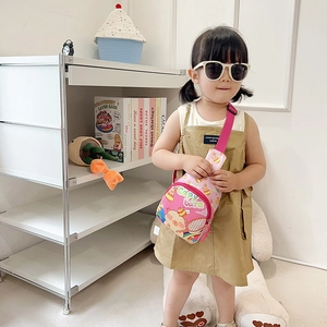 Pink cute Capybara cartoon chest bag for kids with adjustable strap lifestyle view