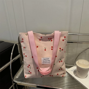Sac Fourre-tout en PU à Imprimé Cerise Grande Capacité Sac à Épaule Femme Style Coréen Mode Décontracté Sac à Main pour Filles Usage Quotidien