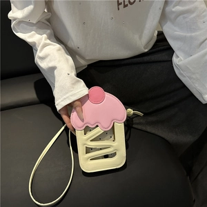 Women Creative Cupcake Shaped Crossbody Bag PU Leather Hollow Out Small Shoulder Phone Bag For Daily Travel Cute Sweet Style