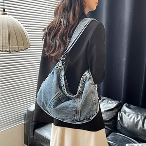 Japanische Retro Gewaschene Denim Große Kapazität Umhängetasche Trendige Vielseitige Hobo Tasche Für Damen Tägliche Reisetaschen