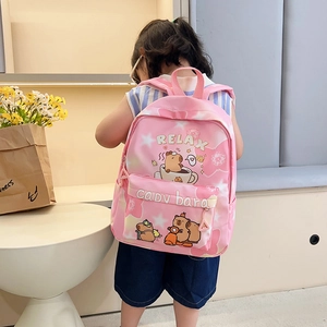 Sac à Dos Enfant Imprimé Capybara Mignon Nylon Léger Sac d'école Grande Capacité Pour Petites Filles École Voyage Quotidien