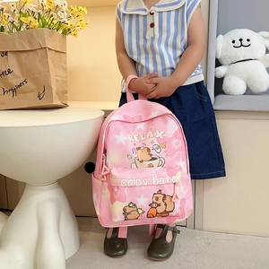 Sac à dos enfant rose motif Capybara avec dégradé étoilé pour filles de primaire