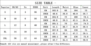 Tableau des tailles détaillé pour pantalon droit décontracté femme en CM et pouces