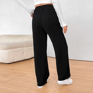 Pantalon femme noir taille haute à jambe large pour le travail et le style décontracté