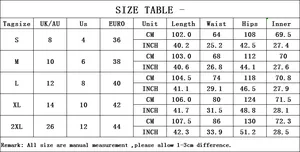 Tabella delle taglie dettagliata per pantaloni da donna con misure US, UK ed EU