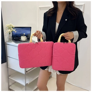 Quilted clover rose laptop sleeve set with yellow handles and matching accessory pouch