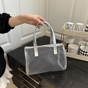 Sac à Main en Maille Minimaliste pour Femmes Décontracté Grande Capacité Fermeture Éclair Fourre-tout Transparent Sac de Rangement Portable pour Voyage d'Été