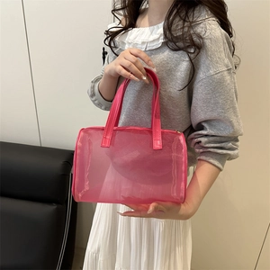 Sac fourre-tout rose en maille transparente avec poignées PU, style minimaliste été 2025
