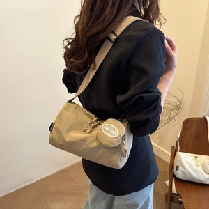 Borsa a Tracolla in Nylon da Donna con Grande Capacità e Mini Borsellino Rotondo Stile Street Minimalista Moda