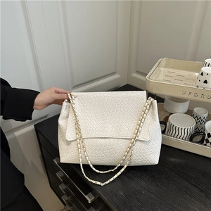 Woven Texture PU Leather Shoulder Crossbody Bag Metal Chain Strap Flap Magnetic Closure Chic Urban Fashion For Women