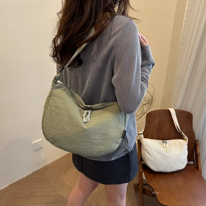 Women Large Capacity Nylon Half Moon Crossbody Bag Solid Color Adjustable Strap Casual Shoulder Hobo Dumpling Bag