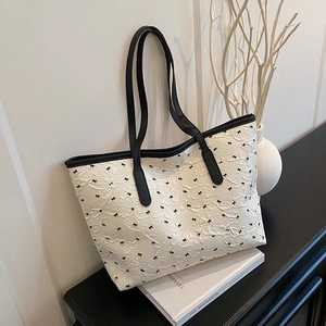 Sac Cabas Imprimé Nœud Papillon à la Mode pour Femmes Grande Capacité Texture Froissée Sac à Épaule Chic Décontracté