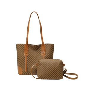 Brown monogram tote bag and crossbody bag set for women stylish commuter daily wear