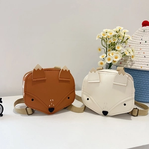 Sacs à bandoulière renard de dessin animé pour enfants en cuir PU marron et beige réglables