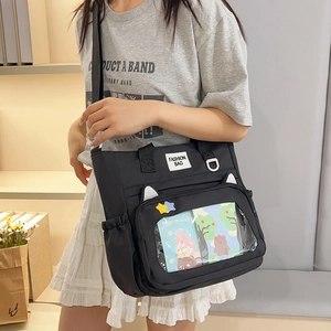 Borsa Ita nera stile giapponese con finestra trasparente e tracolla regolabile