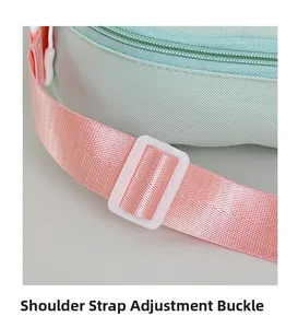 Détail de la boucle réglable sur sac bandoulière vert menthe avec sangle rose