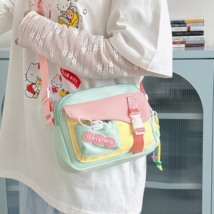 Sac À Bandoulière En Nylon Style Japonais Kawaii Pour Femmes Couleurs Macaron Contraste Multi Poches Sac Messager