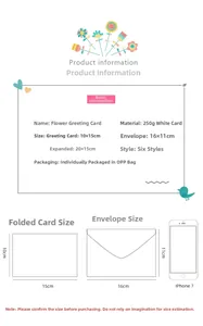 Detail view of 250g floral greeting card dimensions with 10x15cm fold and envelope size