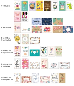 Vue détaillée de 40 cartes de vœux assorties avec enveloppes pour fêtes