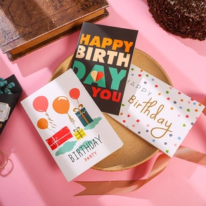 Three assorted Happy Birthday cards with envelopes and colorful festive designs