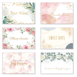 Lot de 6 cartes de vœux florales avec lettrage doré et enveloppes assorties incluses