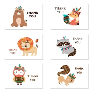 Set of 6 boho animal thank you cards featuring bear, fox, and lion with gold accents