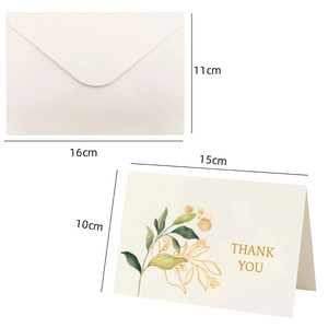 Watercolor floral thank you card with gold foil text and cream envelope set