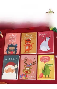 Vue détaillée de six cartes de vœux de Noël avec diverses illustrations d'animaux