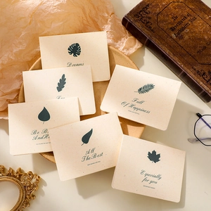 Vintage Botanical Greeting Card And Kraft Envelope Minimalist Green Plant Leaf Printing Message Cards For Wedding Birthday Party Gift Giving