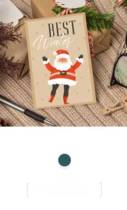 Detailed view of a BEST Winter Christmas card with Santa Claus on a knitted texture