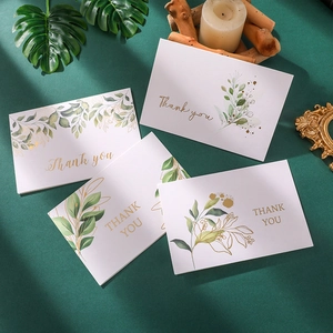 Set of 4 tropical plant thank you cards with gold accents and watercolor leaves