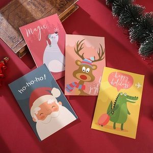 Lot de 4 cartes de vœux de Noël avec illustrations d'animaux et enveloppes