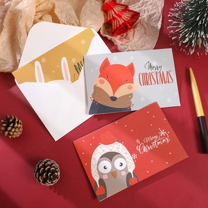 Lot de cartes de Noël avec motifs hibou et renard comprenant enveloppes et autocollants
