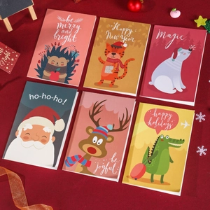 Lot de 6 cartes de vœux de Noël mignonnes avec enveloppes sur fond rouge festif