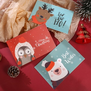 Lot de 6 cartes de Noël avec enveloppes et stickers aux motifs de rennes et de pingouins