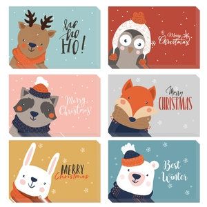 Lot de 6 cartes de Noël avec illustrations d'animaux comme renne, hibou et ours polaire