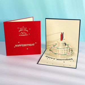 3D Pop Up Birthday Cake Greeting Card With Envelope Laser Cut Paper Carving Birthday Blessing Cards For Kids Adults