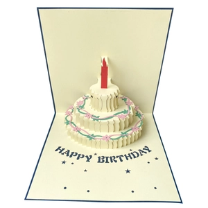 3D pop-up birthday card with a three-layer paper cake design and envelope